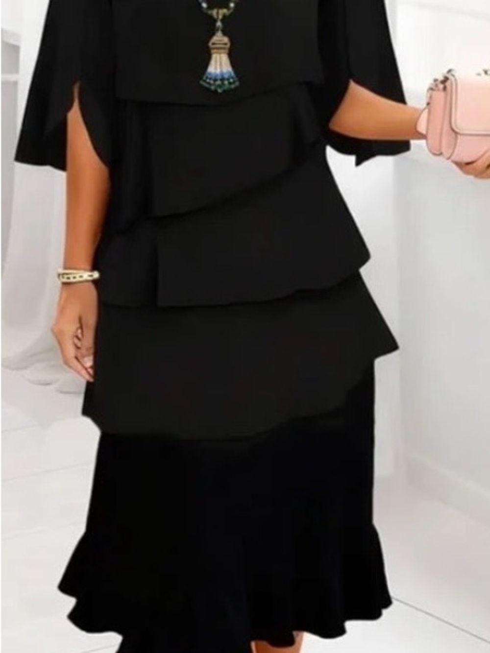 Midi Layered Dress with short split sleeves.